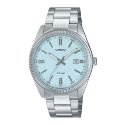 Casio MTP-1302DA-2A2V Date Display Blue Dial Stainless Steel Strap Analog Men Watch